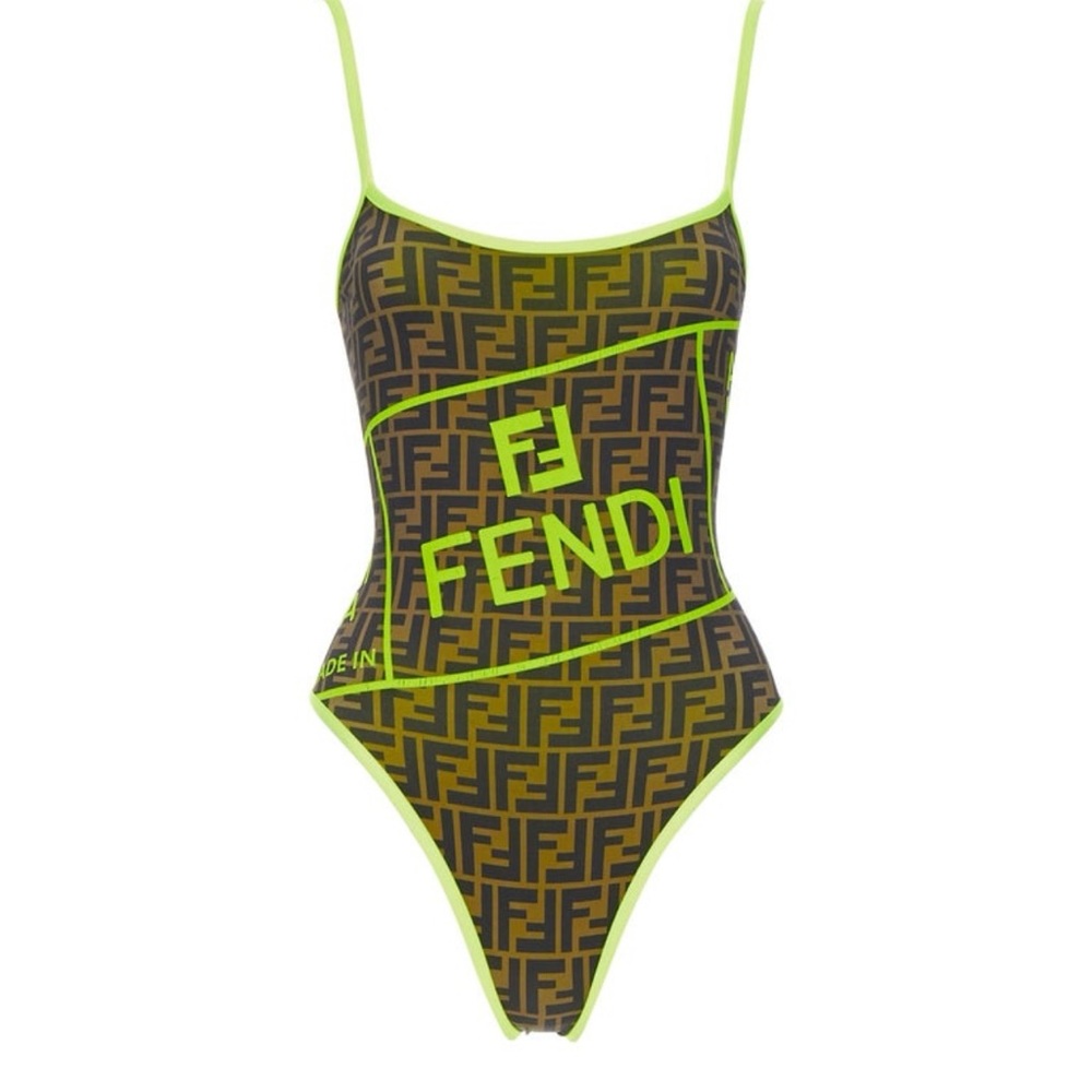 Fendi women’s Neon Green and Brown Bodysuit